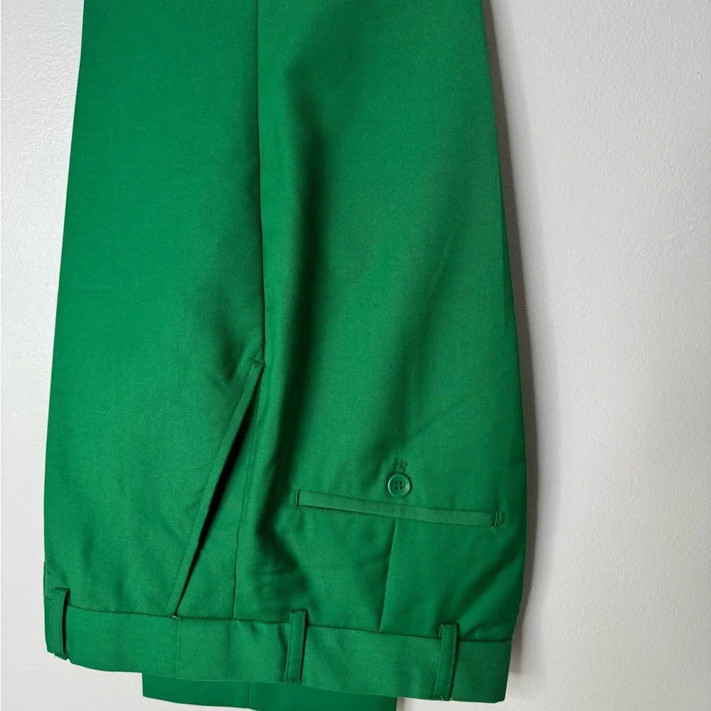 Mage Male Size XS Men's Green 2 PC Pants Suit Front Button Jacket Striped Tie